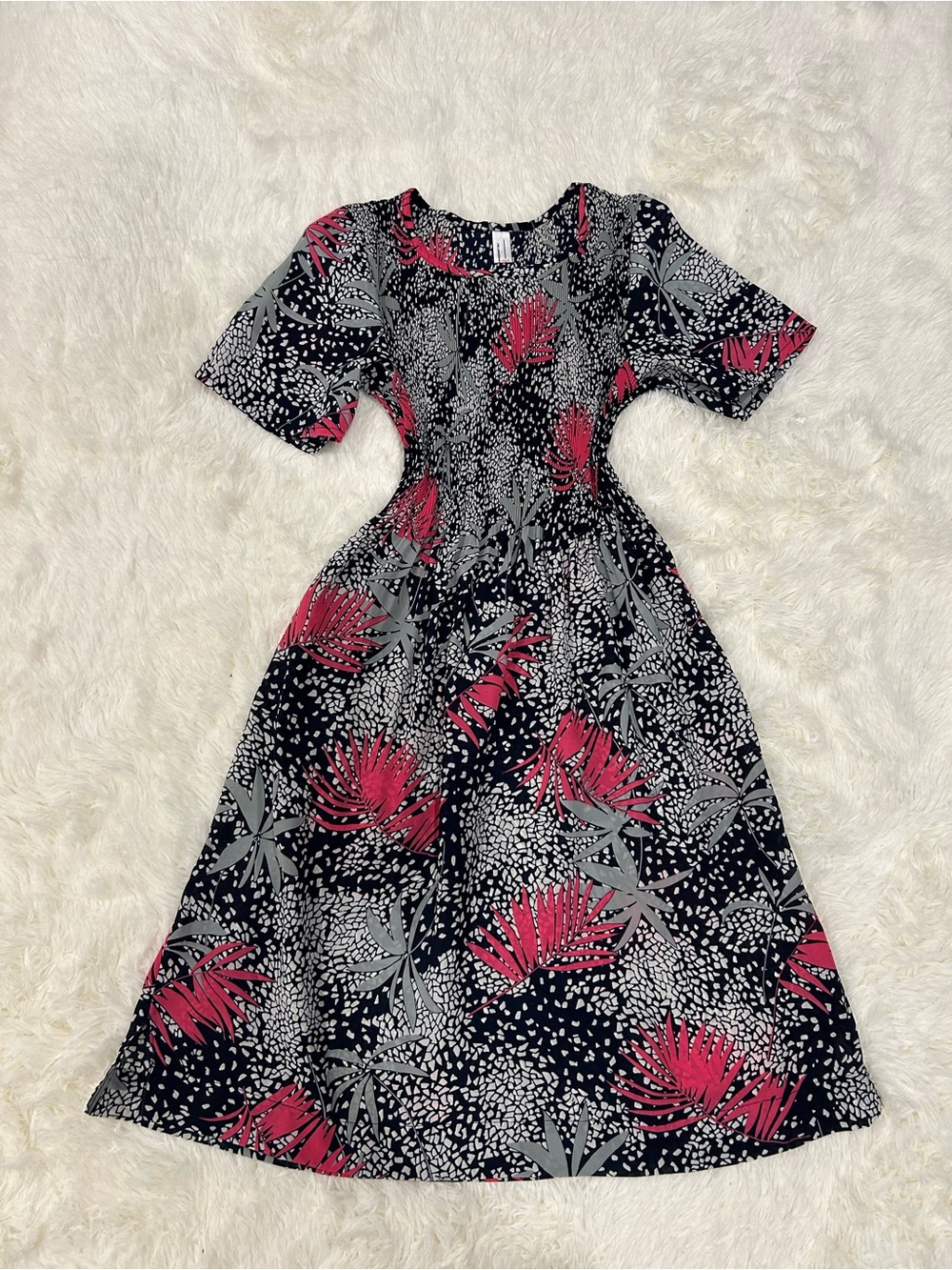 Floral Midi Dress with Pink Accents